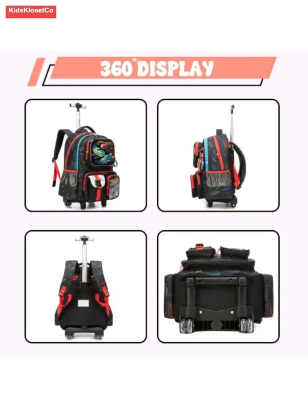 Kids Rolling Backpack with Wheels for Boys Girls, Lunch Bag & Pencil Case,